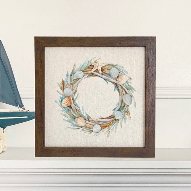 Seashell Driftwood Wreath - Customizable Framed Sign