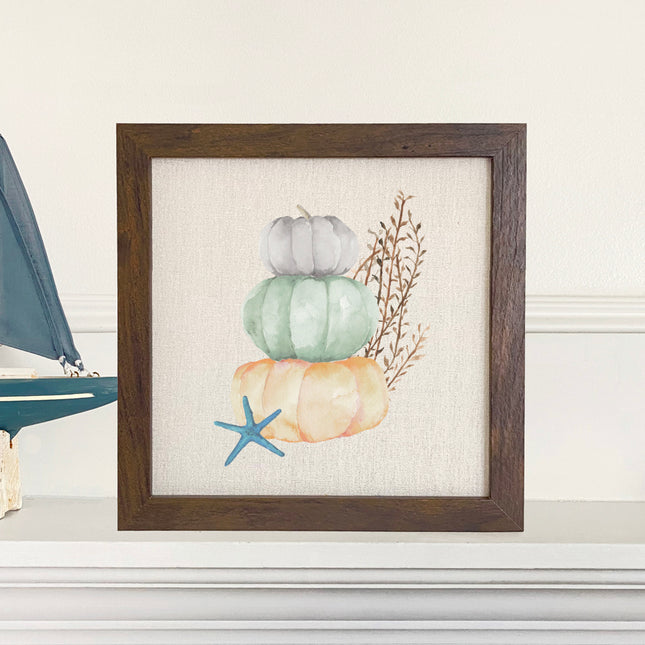 Coastal Pumpkin Stack - Framed Sign