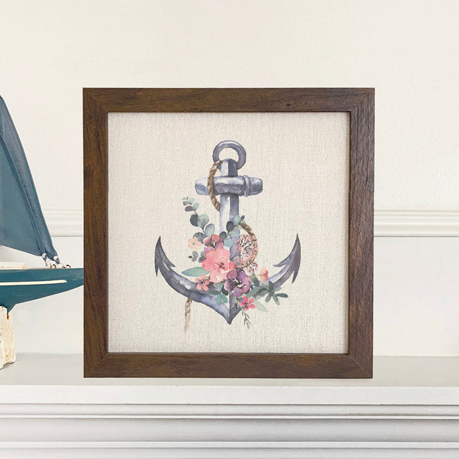 Watercolor Floral Anchor - Framed Sign