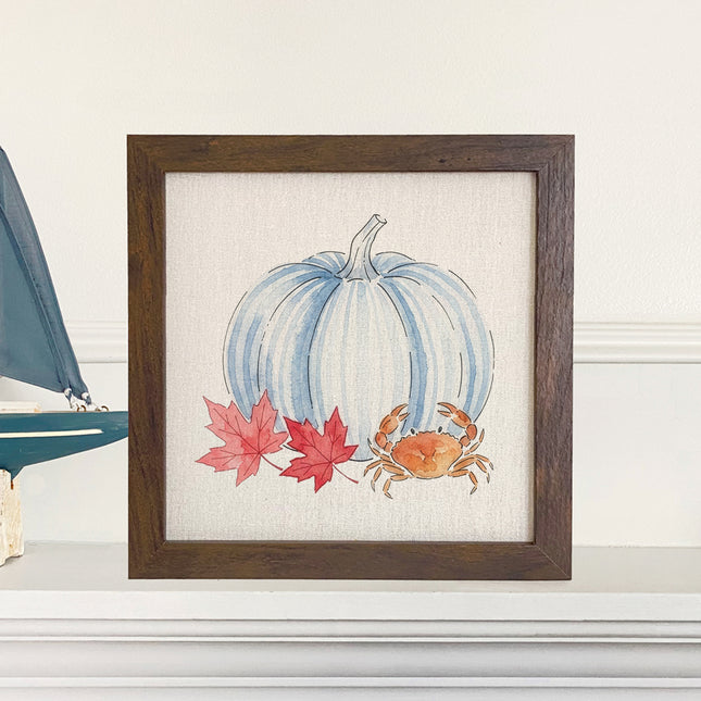 Crab & Blue Pinstripe Pumpkin - Framed Sign
