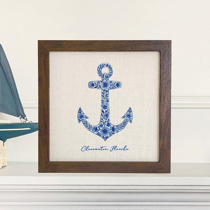 Watercolor Floral Navy Anchor - Custom Framed Sign