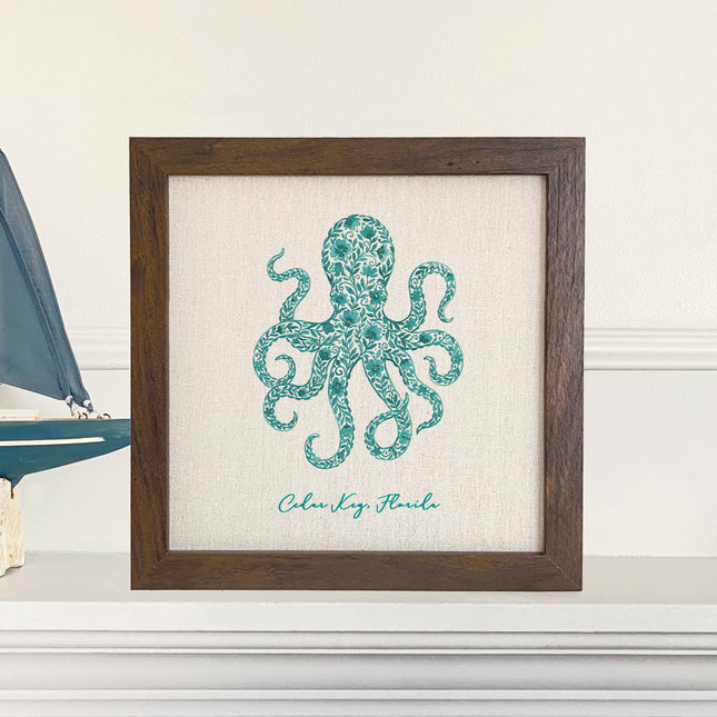 Watercolor Floral Teal Octopus - Custom Framed Sign