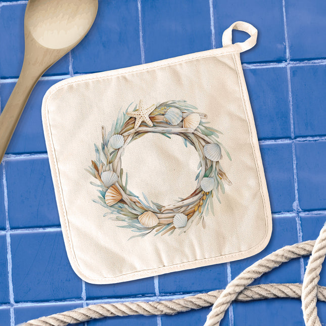 Seashell Driftwood Wreath - Customizable Cotton Pot Holder