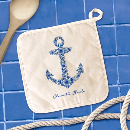 Watercolor Floral Navy Anchor - Custom Cotton Pot Holder