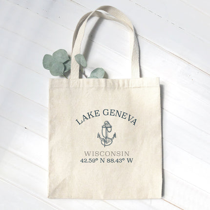 Anchor w/ Latitude and Longitude - Custom Canvas Tote Bag