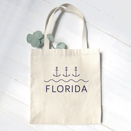 Three Anchors w/ State - Custom Canvas Tote Bag