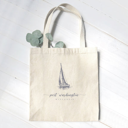 Sailboat w/ City, State - Custom Canvas Tote Bag