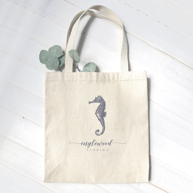 Seahorse w/ City, State - Custom Canvas Tote Bag