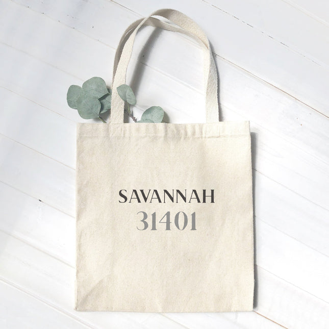 Classic Serif w/ City, Zip - Custom Canvas Tote Bag