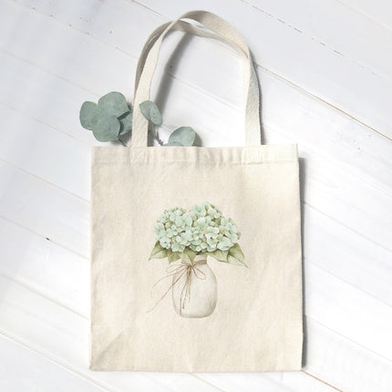 Watercolor Hydrangea Vase - Customizable Canvas Tote Bag