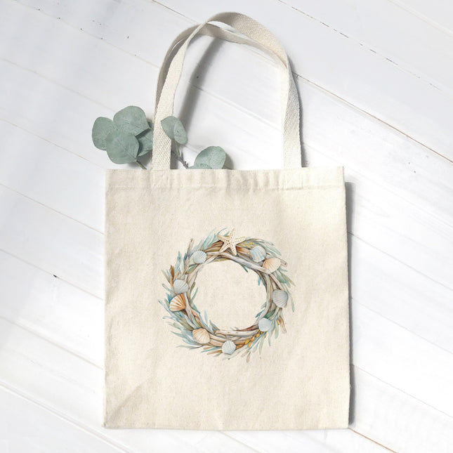 Seashell Driftwood Wreath - Customizable Canvas Tote Bag