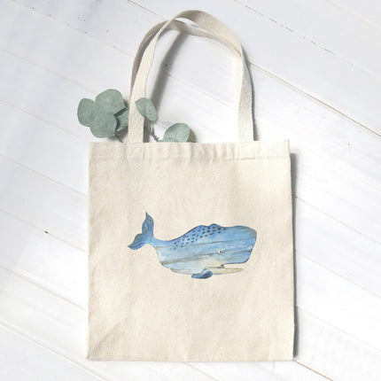 Coastal Wood Whale - Customizable Canvas Tote Bag