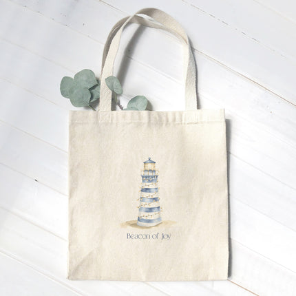 The Merry Lighthouse - Winter Customizable Canvas Tote Bag