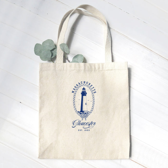 Nautical Rope Framed Lighthouse - Custom Canvas Tote Bag