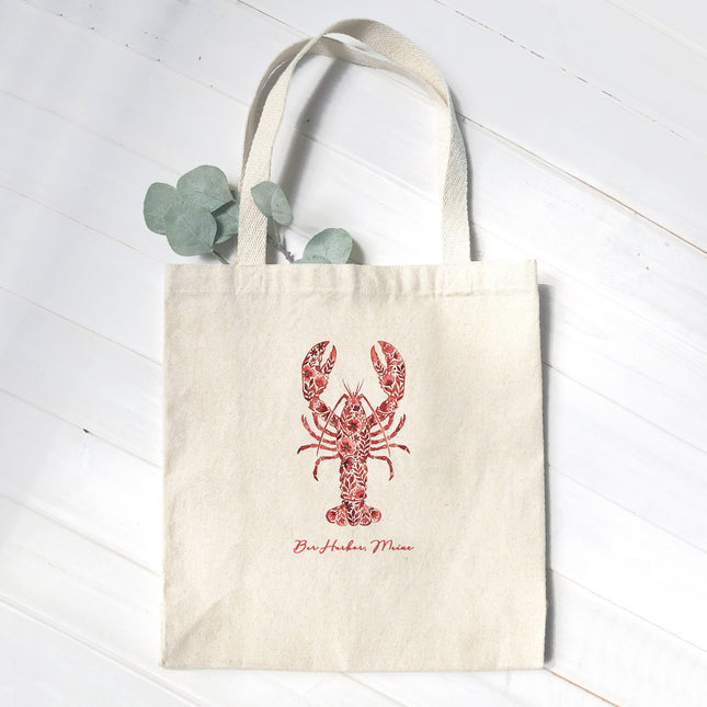 Watercolor Floral Red Lobster - Custom Canvas Tote Bag