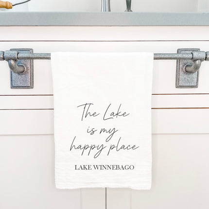 Lake Is My Happy Place - Custom Cotton Tea Towel