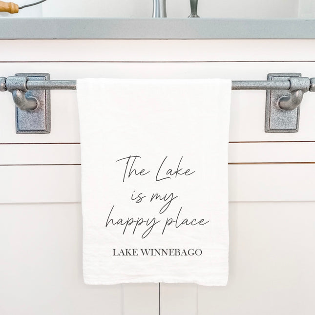 Lake Is My Happy Place - Custom Cotton Tea Towel