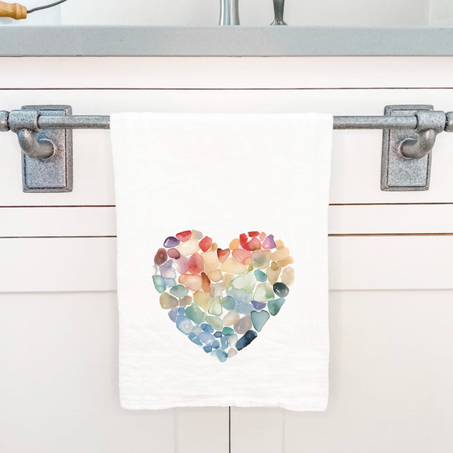 Sea Glass Heart - Valentine's Day Cotton Tea Towel