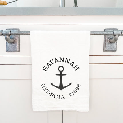 Anchor w/ City and State - Custom Cotton Tea Towel