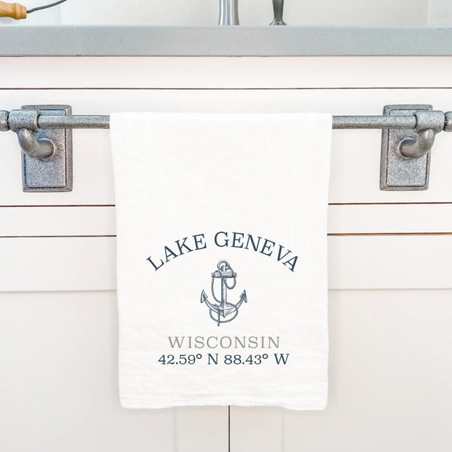 Anchor w/ Latitude and Longitude - Custom Cotton Tea Towel