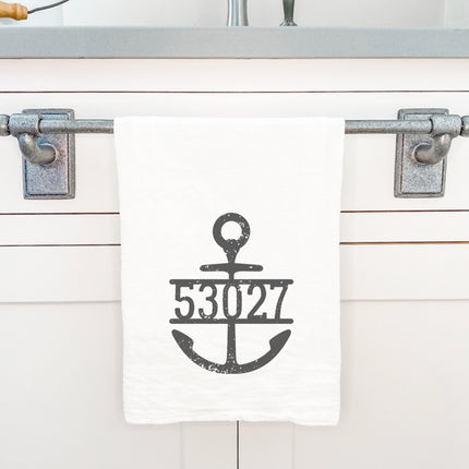 Distressed Anchor w/ Zip Code - Custom Cotton Tea Towel