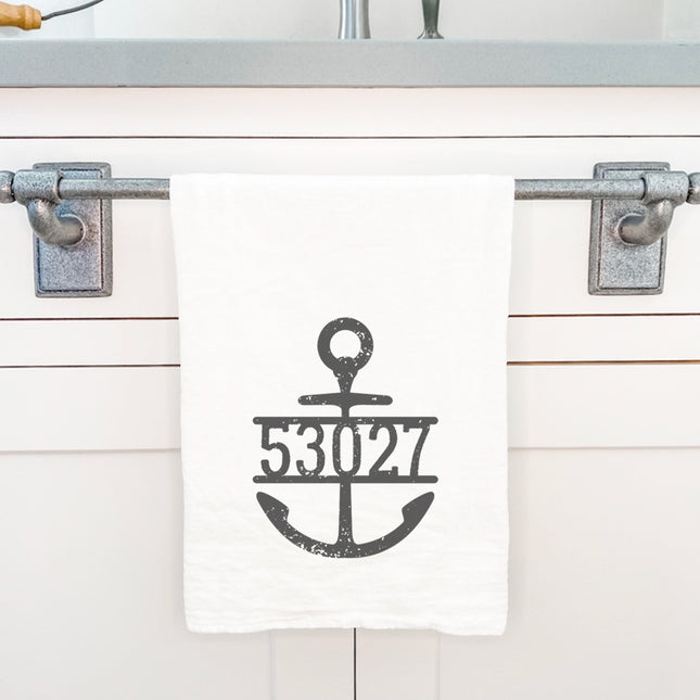 Distressed Anchor w/ Zip Code - Custom Cotton Tea Towel