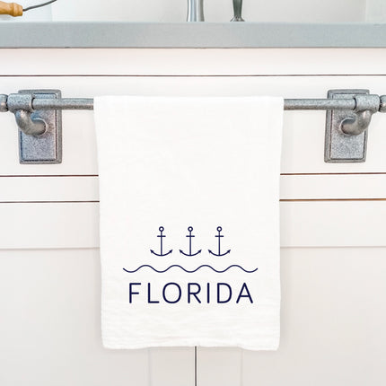 Three Anchors w/ State - Custom Cotton Tea Towel