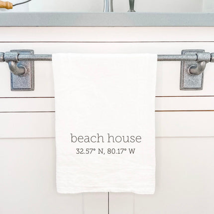 Beach House Coordinates - Custom Cotton Tea Towel