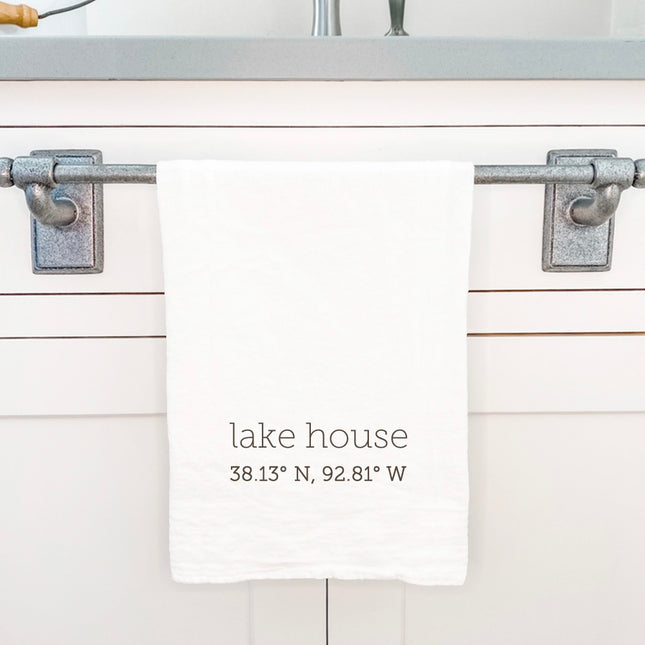Lake House Coordinates - Custom Cotton Tea Towel