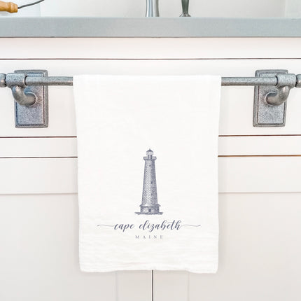 Lighthouse w/ City, State - Custom Cotton Tea Towel