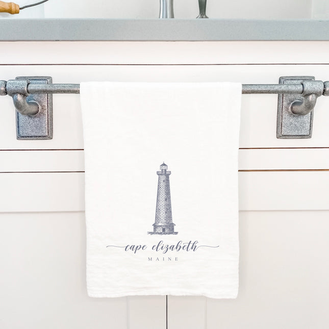 Lighthouse w/ City, State - Custom Cotton Tea Towel