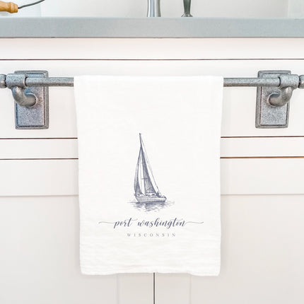 Sailboat w/ City, State - Custom Cotton Tea Towel