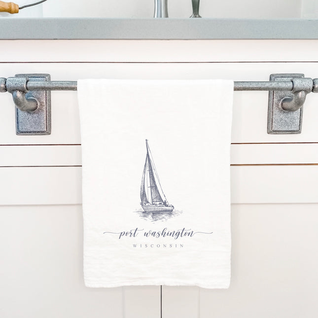 Sailboat w/ City, State - Custom Cotton Tea Towel