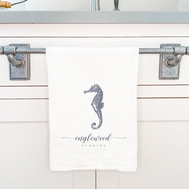 Seahorse w/ City, State - Custom Cotton Tea Towel