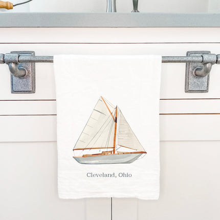 Watercolor Sailboat City State - Custom Cotton Tea Towel