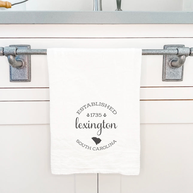 Circle Est, City, State w/ Anchors - Custom Cotton Tea Towel
