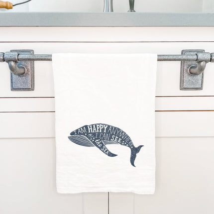 I am Happy Anywhere (Whale) - Cotton Tea Towel