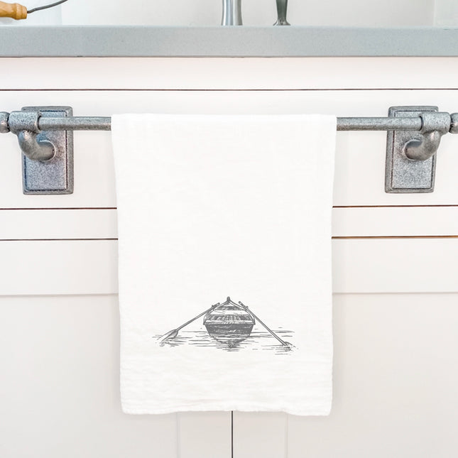 Hand Drawn Rowboat on Water - Customizable Tea Towel