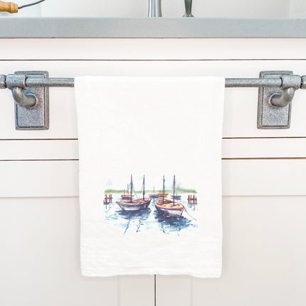Docked Boats - Cotton Tea Towel