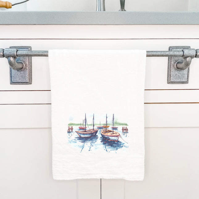 Docked Boats - Cotton Tea Towel