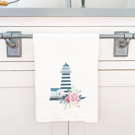 Floral Striped Lighthouse - Cotton Tea Towel