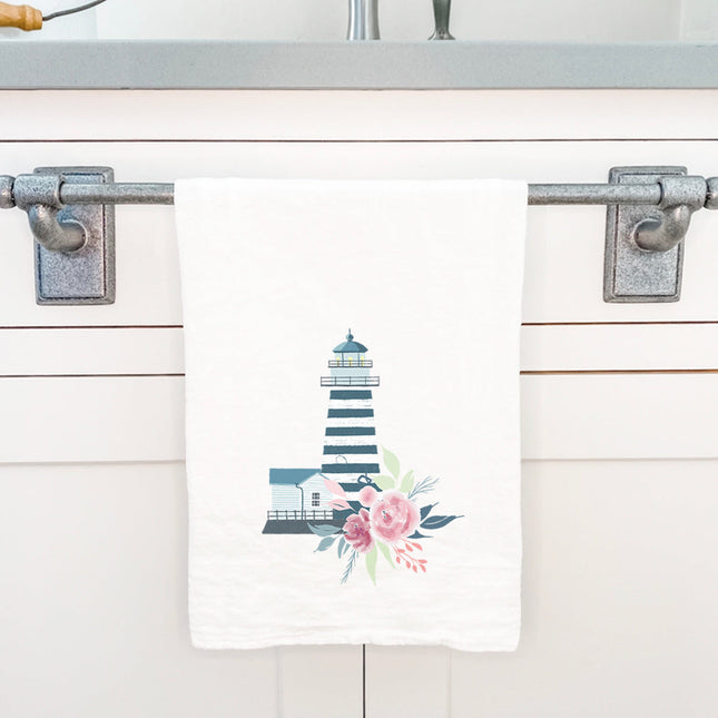 Floral Striped Lighthouse - Cotton Tea Towel