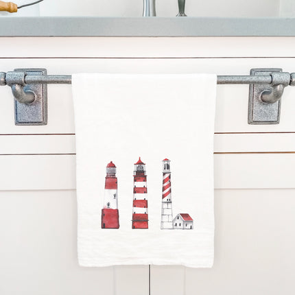 Red Lighthouses - Cotton Tea Towel