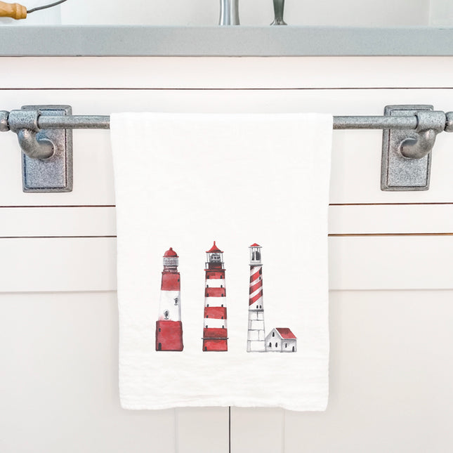 Red Lighthouses - Cotton Tea Towel