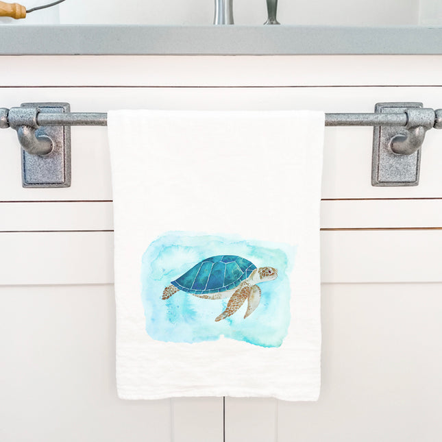 Watercolor Sea Turtle - Customizable Cotton Tea Towel