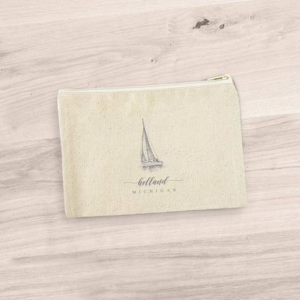Sailboat w/ City, State - Custom Canvas Zipper Pouch