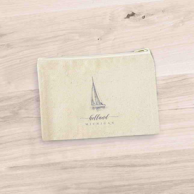 Sailboat w/ City, State - Custom Canvas Zipper Pouch