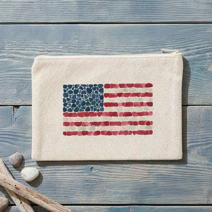 Sea Glass American Flag - Canvas Zipper Pouch