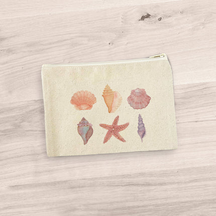 Watercolor Shells - Canvas Zipper Pouch