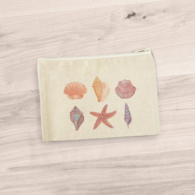 Watercolor Shells - Canvas Zipper Pouch